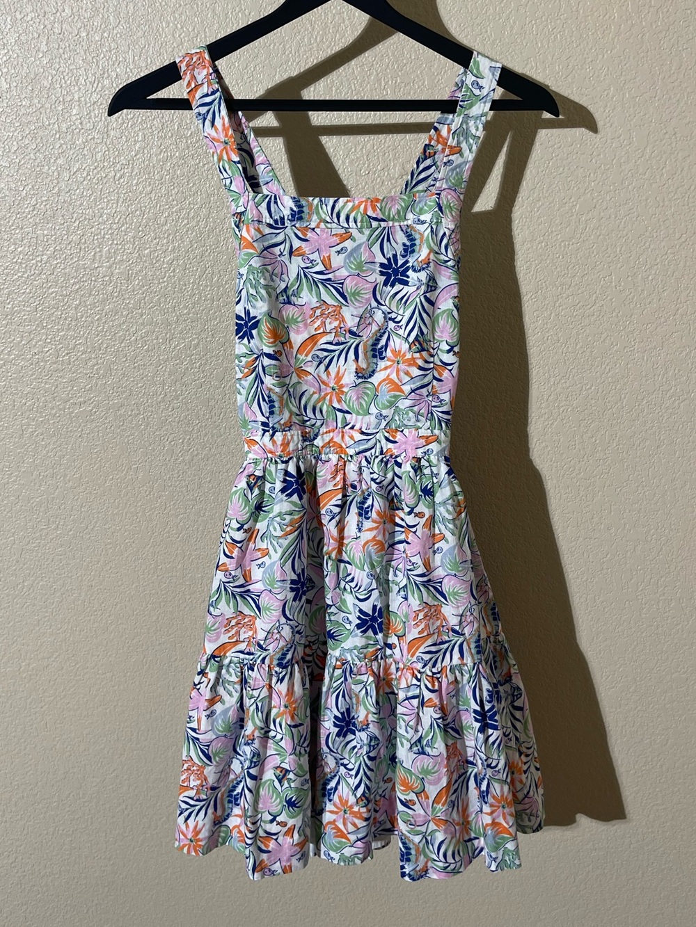 Polo R L Girls' White Floral Sundress with Pink, Orange & Green Print